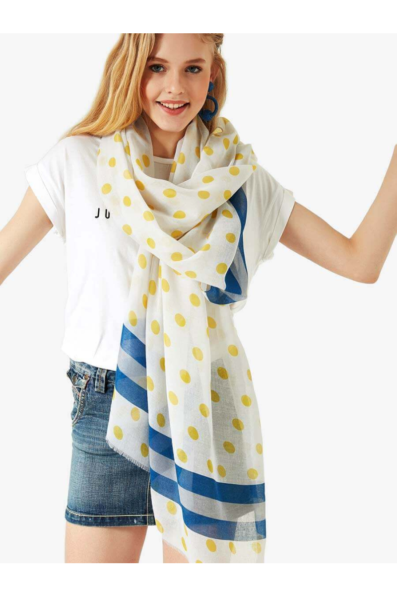 Дамски син шал на точки 11657  INDIGO Fashion