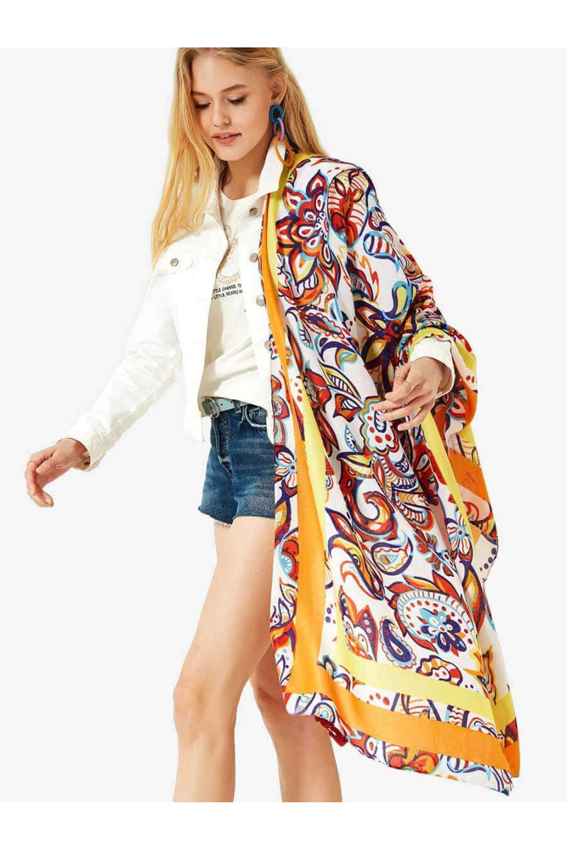 Дамски шал на цветя - оранжев 11674 INDIGO Fashion