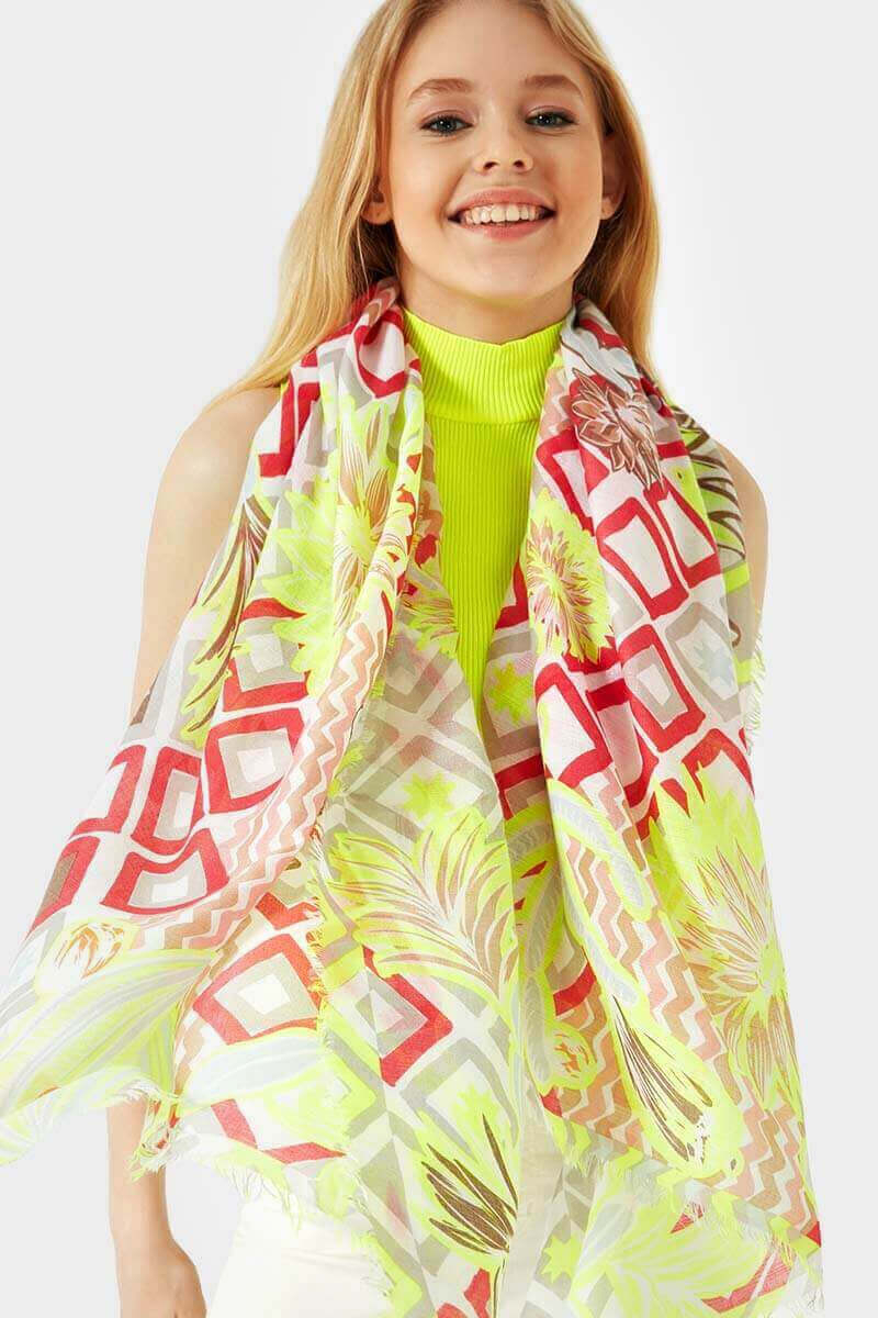 Дамски квадратен шал на цветя 11704 INDIGO Fashion