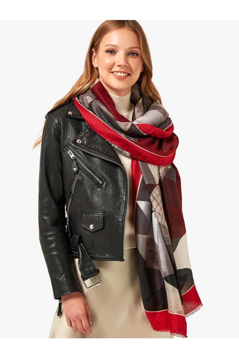 Дамски шал на триъгълници - червен 12088 INDIGO Fashion