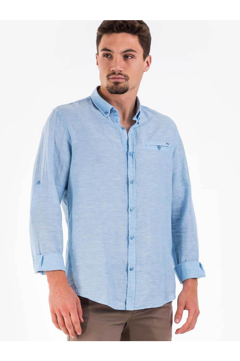 Ленена синя мъжка риза - големи размери B32250 INDIGO Fashion