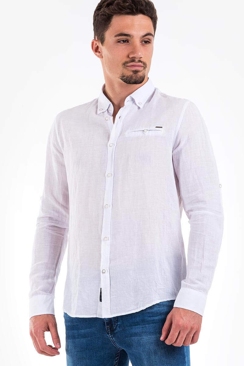 Бяла ленена мъжка риза 32250 INDIGO Fashion
