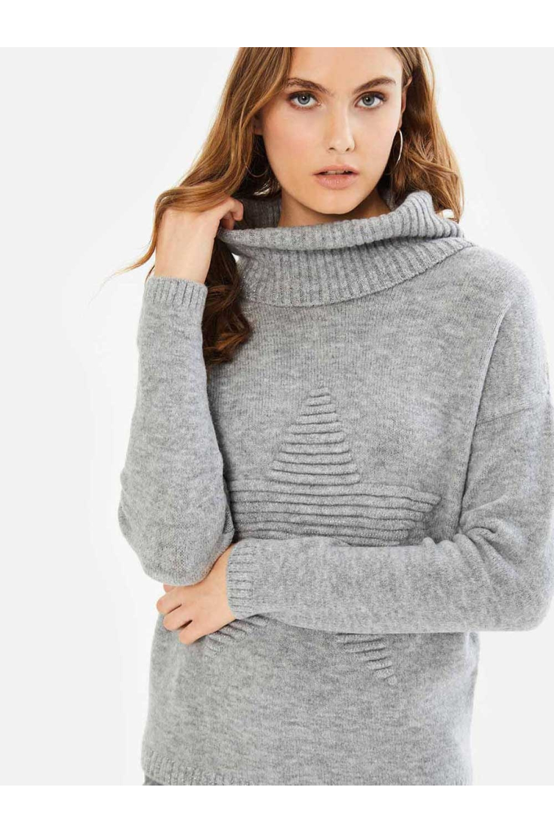 Дамска блуза с релефна звезда - сива 850320 INDIGO Fashion