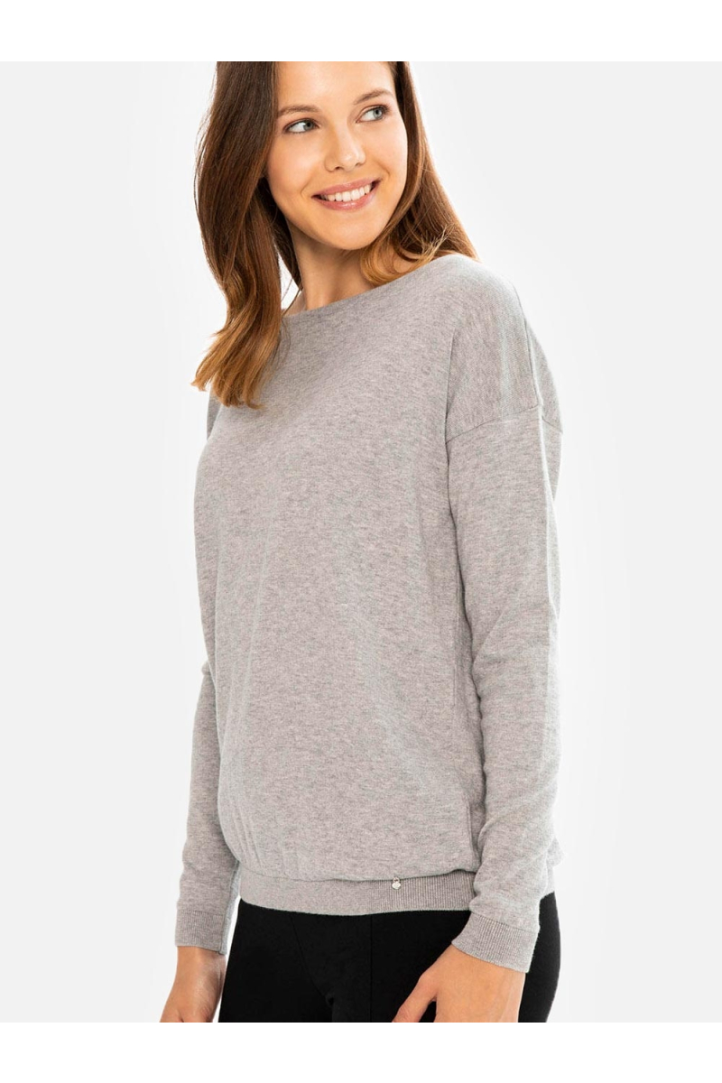 Светлосива памучна дамска блуза с паднал ръкав 850494 INDIGO Fashion