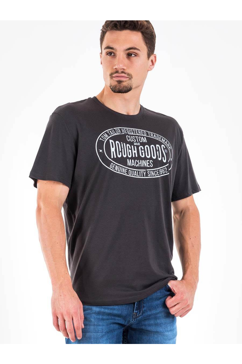 Мъжка памучна тениска с надпис - цвят графит