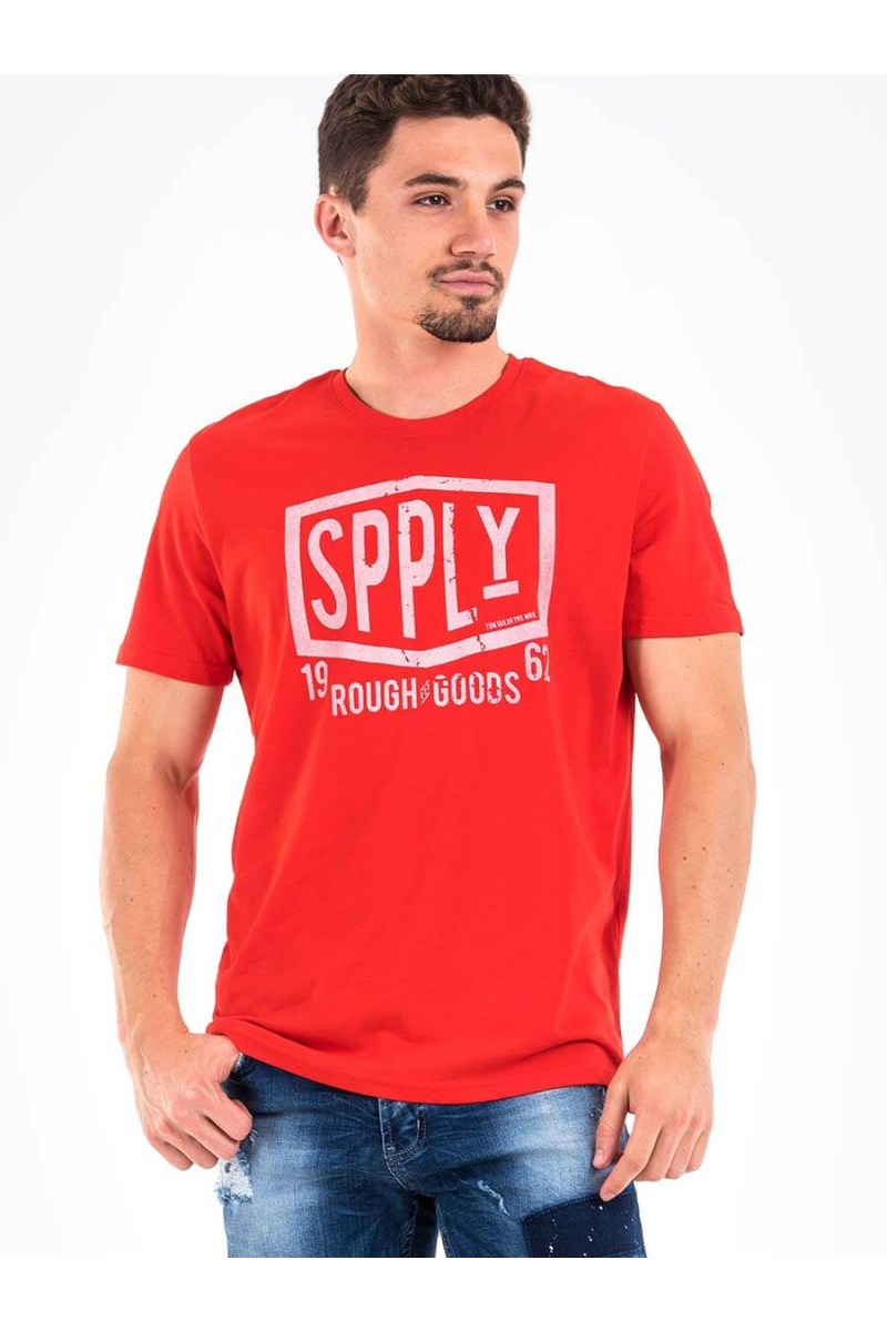 Мъжка памучна тениска с надпис - червена 10755 INDIGO Fashion