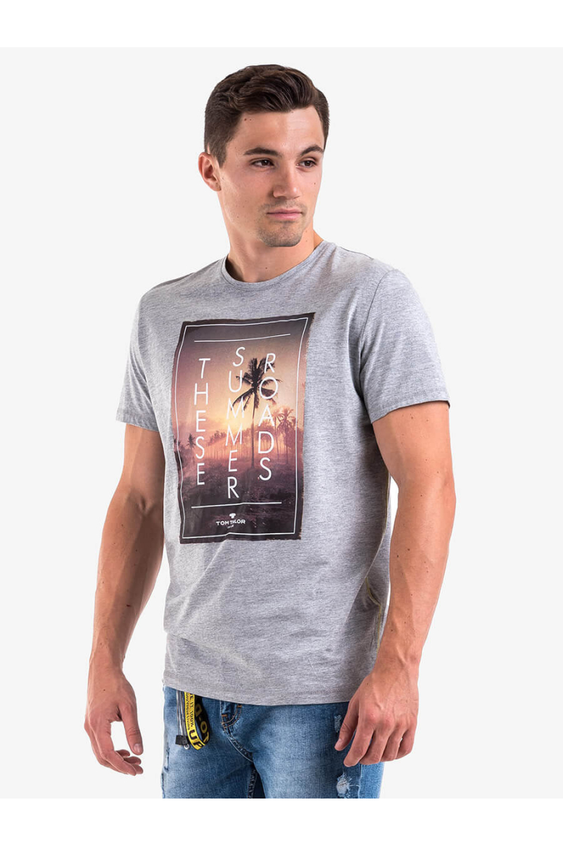 Памучна мъжка тениска с щампа - сива 10787 INDIGO Fashion