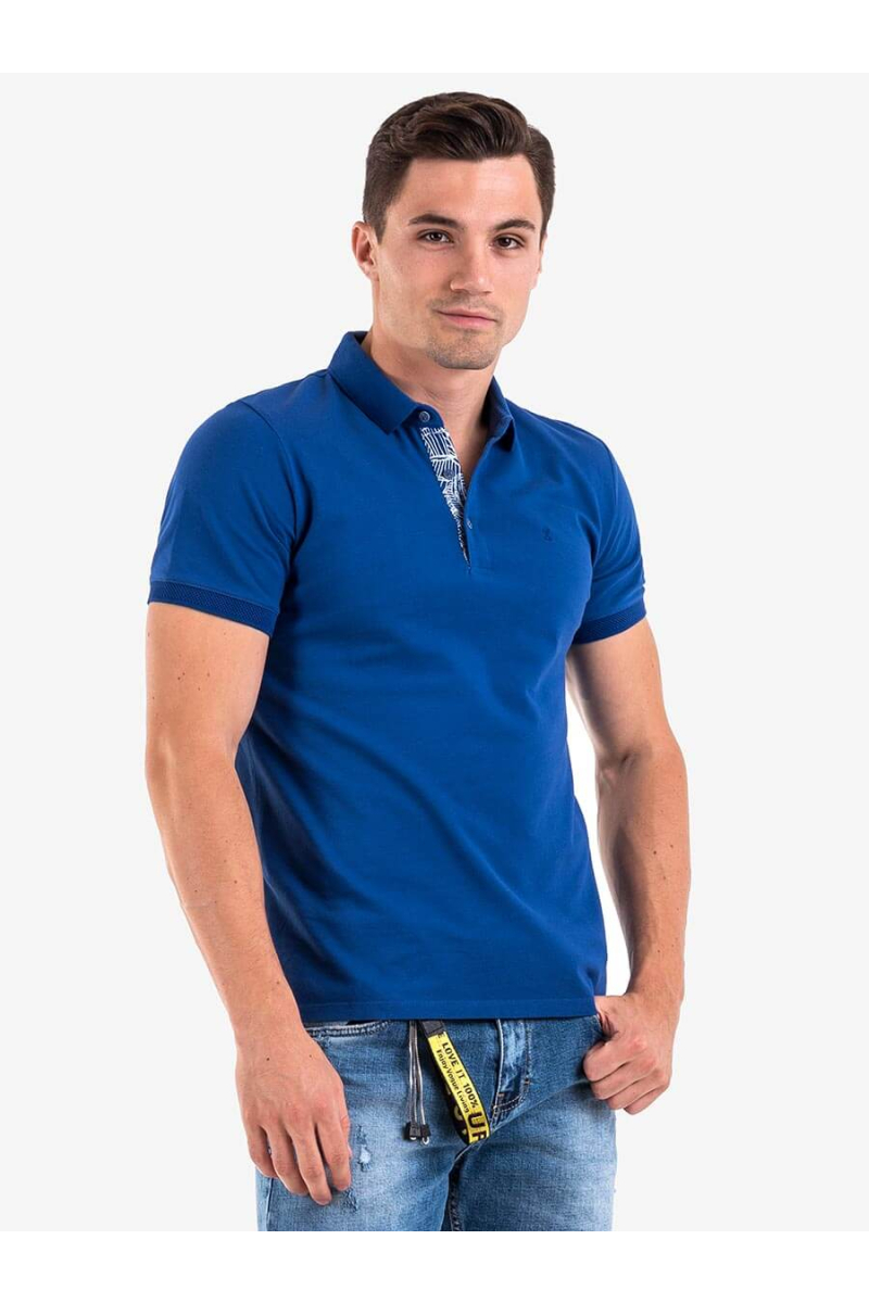 Мъжка памучна блуза с къс ръкав - синя 501365 INDIGO Fashion