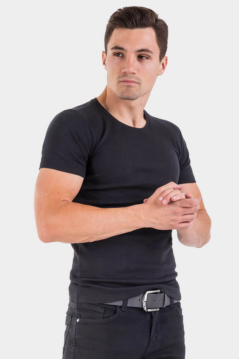 Мъжка тениска от фин рипс - черна 501368 INDIGO Fashion