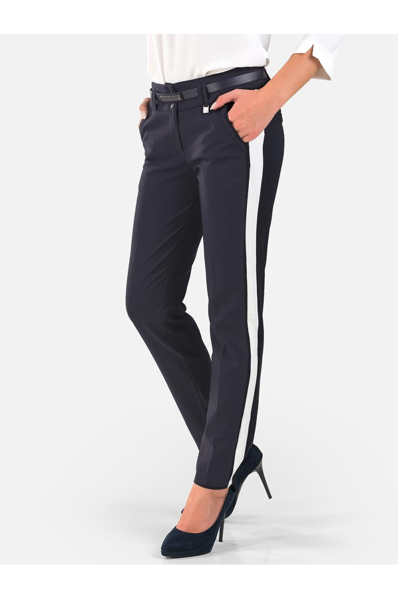 Тъмносин елегантен дамски панталон с кант 464 INDIGO Fashion