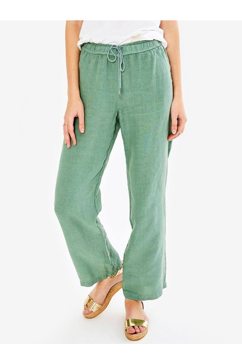 Дамски зелен ленен панталон 200547 INDIGO Fashion