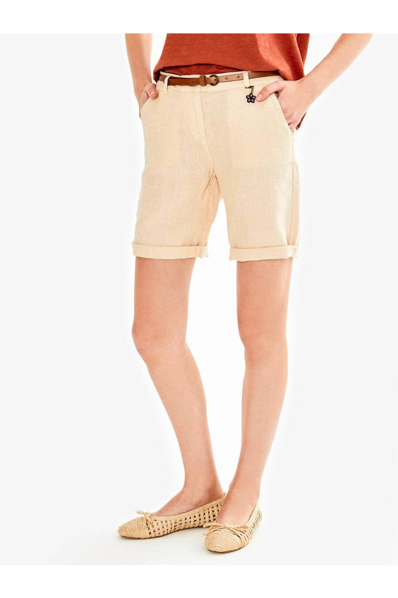 Светло бежови дамски ленени бермуди 275128 INDIGO Fashion