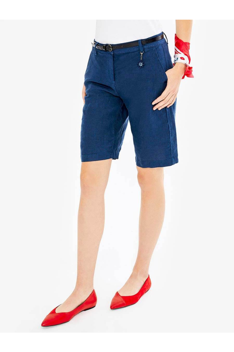 Тъмносини дамски ленени бермуди 275128 INDIGO Fashion