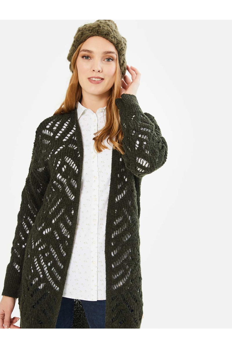 Дълга дамска жилетка на едра плетка - цвят каки850469 INDIGO Fashion